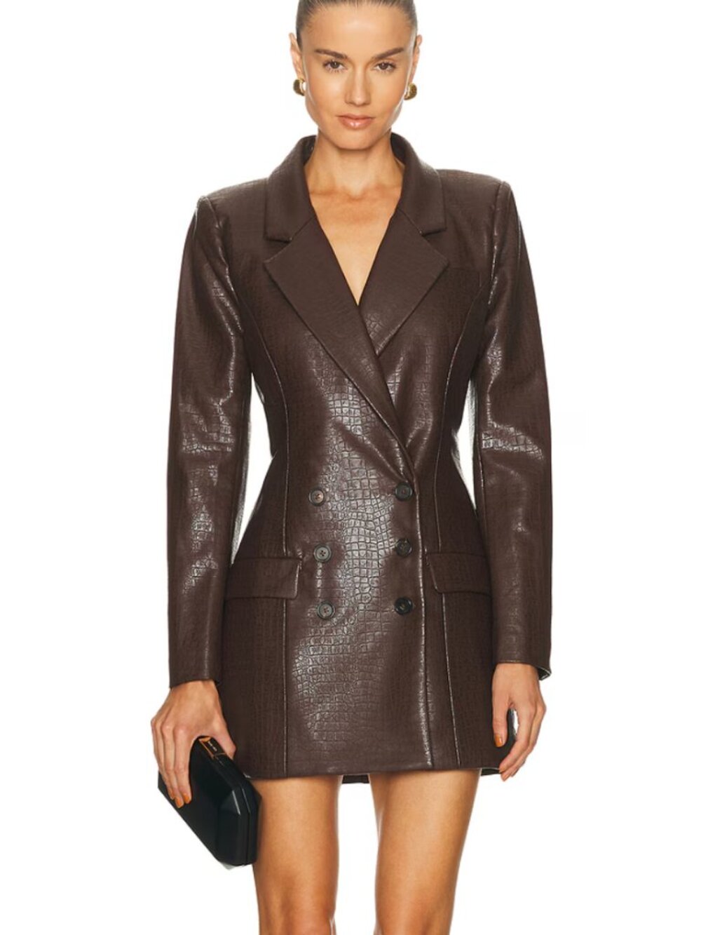 LOBA Virginie Faux Croc Blazer Mini Dress in Brown Crocodile Long Sleeve Large